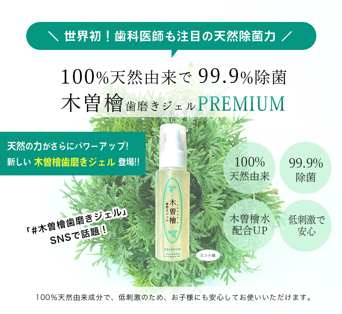 木曽檜歯磨きジェルPREMIUM　虫歯予防　歯周病予防　口臭予防